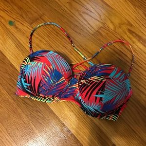 Red tropical print bikini top